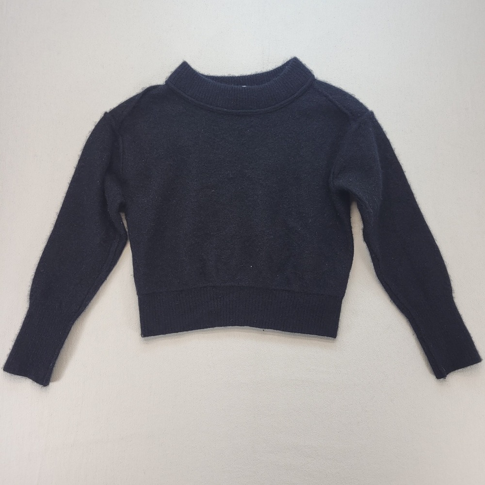 Free People Sweater Women XS Black Mock Neck 100% Cashmere Cropped Knit